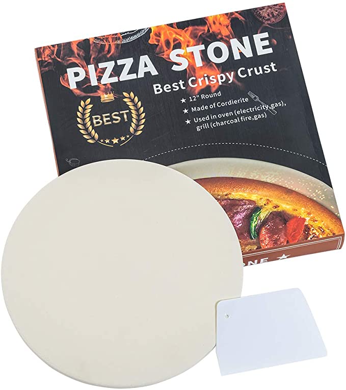Ihoming Pizza Stone for Oven & Grill. 12 inch Round Baking Stone with Exclusive ThermaShock Protection & Core Convection Tech for The Perfect Crispy Crust on Pizzas & Bread (Round)