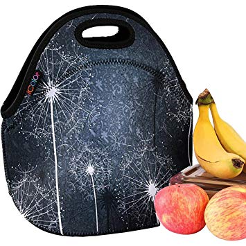 iColor Pretty Dandelion Insulated Neoprene Sleeve Lunch Tote Bag Container Portable Thermal Cooler Waterproof Picnic Protector Case Travel Outdoor Soft Food Storage Kids Handbag Carry Box YLB-124