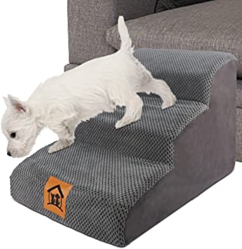 yofit High Density Foam Pet Steps, Non-Slip Dog Stairs, Soft Foam Cat Dog Steps Ramp, Perfect for Older Dogs Cats Small Pets (Grey)