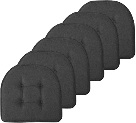 Sweet Home Collection Chair Cushion Memory Foam Pads Tufted Slip Non Skid Rubber Back U-Shaped 17" x 16" Seat Cover, 6 Pack, Charcoal Gray