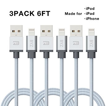 BYZ Charging Cable iPhone Charger e 6ft Lightening Cable - 3 Pack iPhone Cable USB Sync & Charging Cord for iPhone 7 Plus 7 6S Plus 6 Plus SE 5S 5C 5, iPad 2 3 4 Mini, iPad Pro Air, iPod