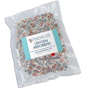 50cc Oxygen Absorbers for Food Storage (100) with PackFreshUSA LTFS Guide