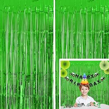 Moohome 2 Pack 3ft x 8ft Green Foil Curtains Metallic Tinsel Fringe Curtains Shimmer Door Window Curtain Backdrop for Birthday Wedding Bridal Shower Baby Shower Photo Booth Party Decorations
