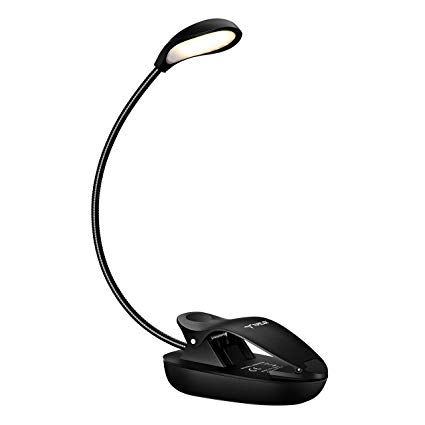 TOPELEK Book Light, 8 LED Reading Light with 3 Colors, Stepless Brightness, Micro USB Rechargeable Clip On Lamp with Flexible Goose Neck, Dual Hinge for Night Reading, Kids and Bookworm