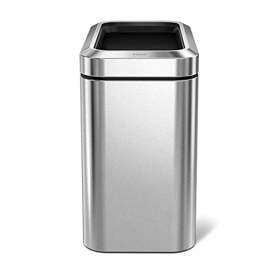 simplehuman 25 Litre Slim Open Commercial Trash can, Brushed Stainless Steel, 25 L (6.6 Gal), 2 Piece