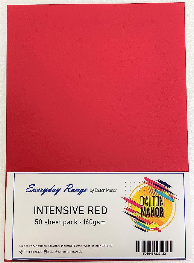 A4 Card 50 Sheet Pack Colour - Intensive RED 160gm