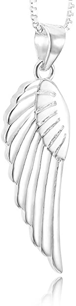 INBLUE Women's 925 Sterling Silver Pendant Necklace Angel Wing -with 18 inch Sterling Silver Chain