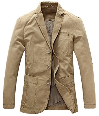 Chouyatou Men's Casual Three-Button Stripe Lined Cotton Twill Suit Jacket
