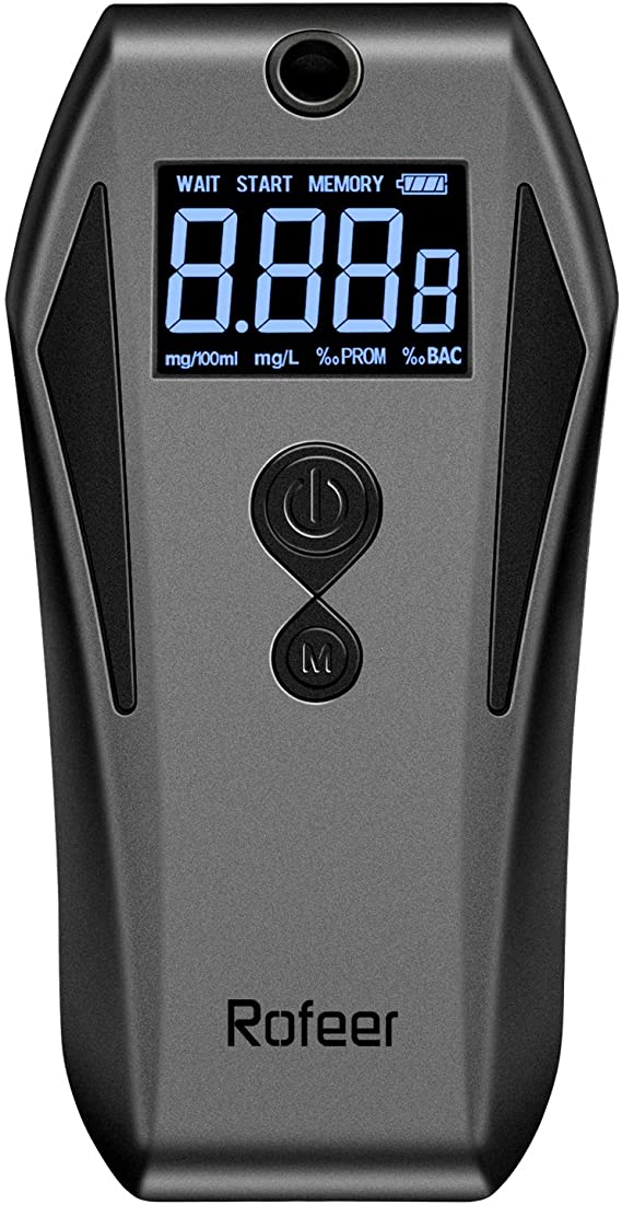 Breathalyzer, Rofeer Professional-Grade Accuracy Breath Alcohol Tester, USB Rechargeable Portable Breath Alcohol Tester with Backlight LCD Display for Personal & Professional Use, 10 Mouthpieces