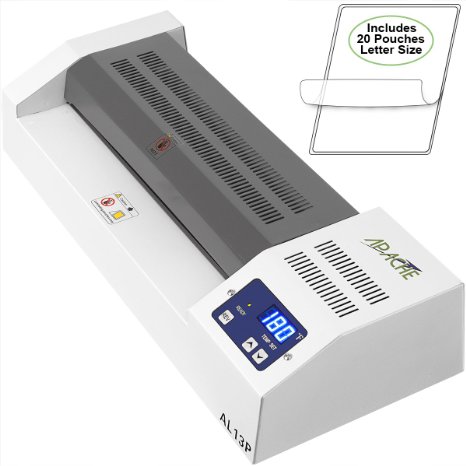 Apache AL13P Professional Thermal Laminator 13 A3 size with Four Adjustable Rollers and Fully Adjustable Temperature - Includes a 20 Pack of Apache 5 and 3 mil Laminator Pouches 10 each