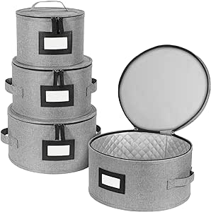 BALEINE China Storage Containers, Hard Shell Case for Organizing, Stackable Moving Storage Box with Felt Plate Dividers for Dishes, Glasses, Mugs (Plate Set)