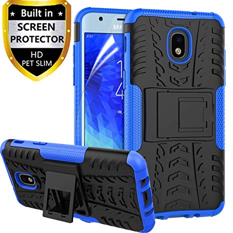 RioGree for Samsung Galaxy J3 Achieve Case, J3 Star/J3 V 3rd Gen/J3 Orbit/J3 Express Prime 3 Phone Case, for Galaxy J3 2018/ Sol 3/Amp Prime 3, with Screen Protector Kickstand Cover Skin, Blue