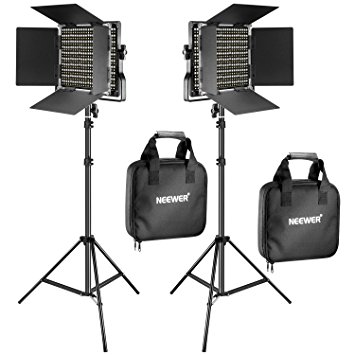 Neewer 2 Pieces Bi-color 660 LED Video Light and Stand Kit Includes:(2)3200-5600K CRI 96  Dimmable Light with U Bracket and Barndoor and (2)75 inches Light Stand for Studio Photography, Video Shooting