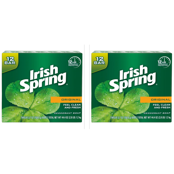 (Pack of 2) Irish Spring Original, Deodorant Bar Soap, 3.7 Ounce, 12 Bar Pack
