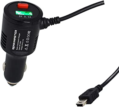 REARMASTER Universal Cigarette Lighter Power Cable for Dash Camera, with USB Charger and Switch Button (Mini USB 11.5ft