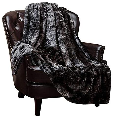 Chanasya Faux Fur Throw Blanket | Super Soft Fuzzy Light Weight Luxurious Cozy Warm Fluffy Plush Hypoallergenic Blanket for Bed Couch Chair Fall Winter Spring Living Room (50" x 65") - Black