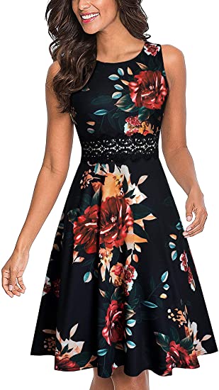 Homeyee Women's Sleeveless Cocktail A-Line Embroidery Party Summer Dress A079.