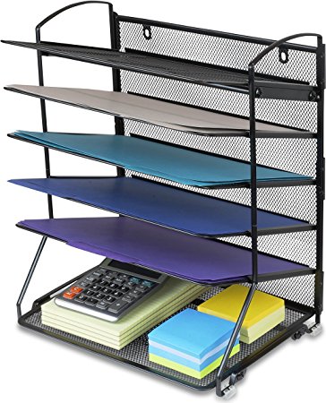 SimpleHouseware 6 Trays Desktop / Wall Mount Document Letter Tray Organizer, Black