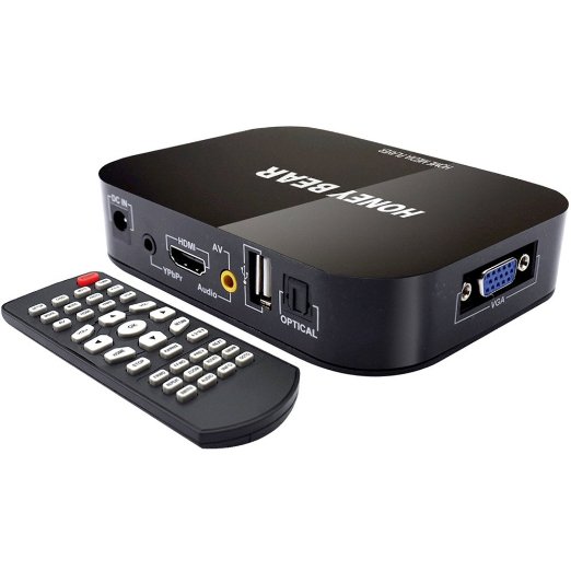 Honey Bear Full HD 1080P Media Player TV BOX For 2TB External Hard Drive HDMI  AV USB VGA SDMMC Port Support Blu-Ray Movies