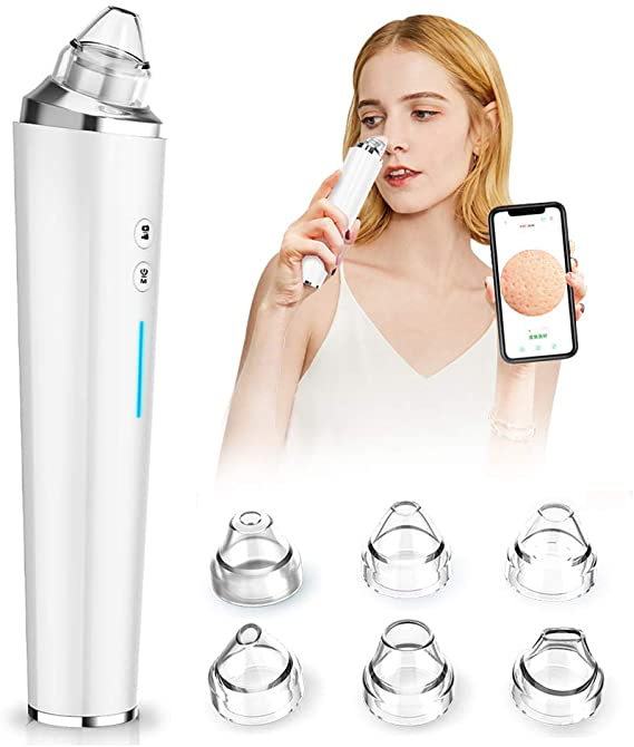 Visual Blackhead Vacuum, Electric Blackhead Remover 5.0 Megapixels HD Camera WiFi Pore Vacuum Cleaner Phone Display WiFi Beauty Device Facial Pore Vacuum with 6 Replaceable Tips