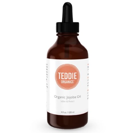 Teddie Organics Golden Jojoba Oil 100% Pure Organic Cold Pressed and Unrefined 4oz - Natural Oil Moisturizer for Face Hair and Healthy Skin