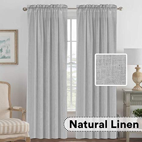 H.VERSAILTEX Rod Pocket Privacy Linen Curtains - 2 Pieces - Total Size 104 Inch Wide (52 Inch Each Panel) - 96 Inch Long - Elegant, Light Filtering Panel Drapes for Bedroom (52" W x 96" L, Dove)