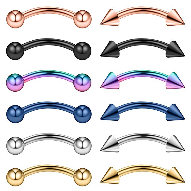 Ruifan 12-24PCS 16G Surgical Steel Eyebrow Ear Navel Belly Lip Ring Body Piercing Jewelry