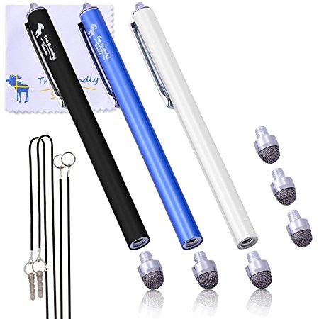 The Friendly Swede Replaceable Tip Hybrid Stylus (3 Pack), Black, White and Dark Blue