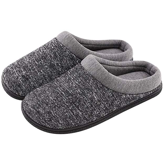 EverFoams Men's Comfort Memory Foam Slip-on House Slippers, French Terry Lining Anti-Slip Indoor Shoes