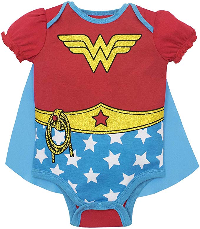 DC Comics Baby Girls' Bodysuit and Cape - Wonder Woman & Harley Quinn