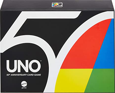 UNO Premium 50th Anniversary Edition Matching Card Game Featuring Commemorative Coin & 112 Cards, Game Night, Kids & Collectors Gift Ages 7 Years & Older.