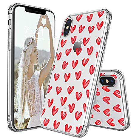 iPhone X Case, Clear iPhone X Case, MOSNOVO LOVE Hearts Pattern Printed Clear Design Transparent Plastic Hard Back Case with Soft TPU Bumper Protective Case Cover for iPhone X/iPhone 10