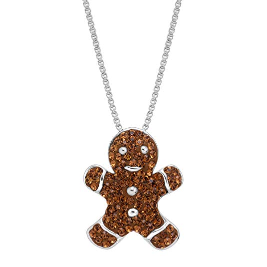 Crystaluxe Gingerbread Man Cookie Pendant Necklace with Swarovski Crystals in Sterling Silver