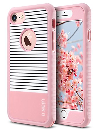 ULAK iPhone 8 & 7 Case Shock-absorbing Flexible Durability TPU Bumper Case, Durable Anti-Slip, Front and Back Hard PC Defensive Protection Cover for Apple iPhone 7 4.7 inch, Rose Gold Stripes Minimal