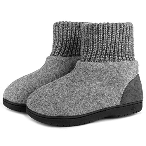 Zigzagger Women's Comfort Memory Foam Bootie Slippers with Warm Polar Fleece Lining and Knitted Collar, Casual Felt House Shoes with Indoor Outdoor Anti-Slip Hard Rubber Sole
