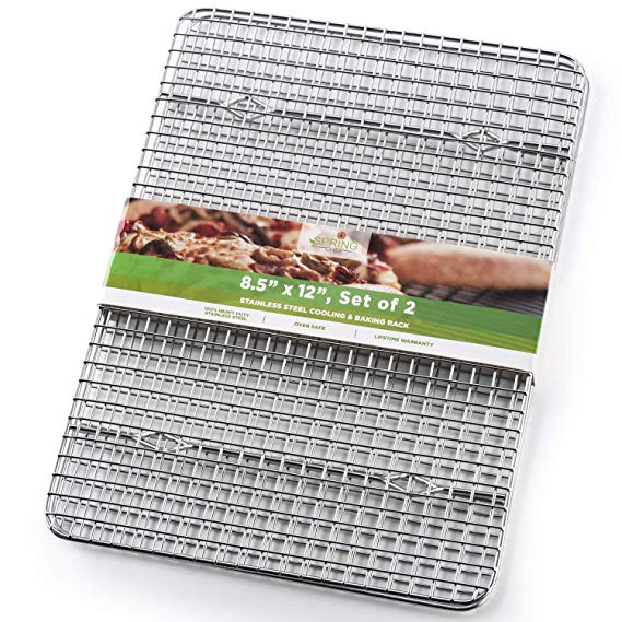 Spring Chef Cooling Rack - Baking Rack - Heavy Duty, 100% Stainless Steel, Oven Safe, 8.5" x 12" Fits Small Quarter Sheet Pan, Set of 2