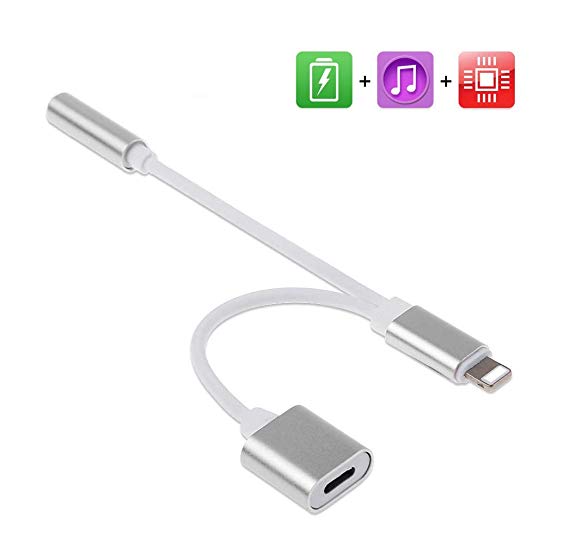 2 in 1 Lighting to 3.5mm Aux Headphone Jack Audio Adapter, Weimoc Lighting Adapter & Splitter Headphone and Charger