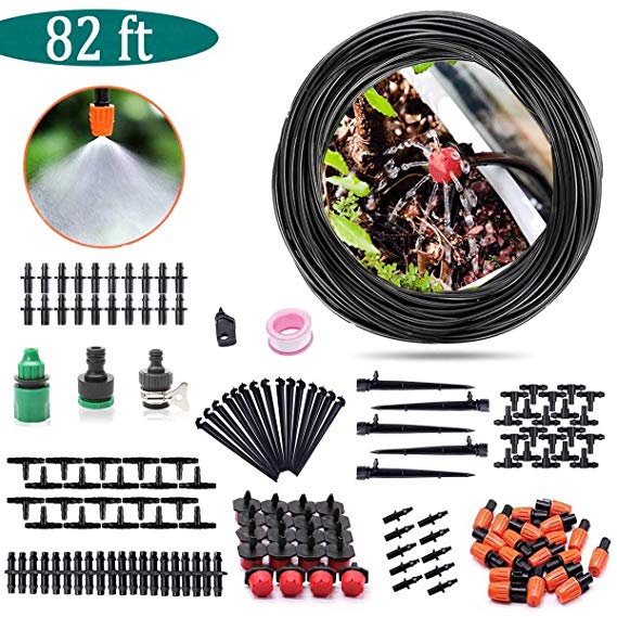 AGTLLC Drip Irrigation Kits - DIY Sprinkler System Adjustable Automatic Micro Saving Water Plant Watering Set with 82ft 1/4" Blank Distribution Tubing Hose
