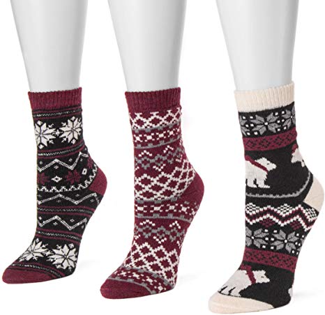 MUK LUKS Women's 3 Pair Pack Holiday Boot Socks