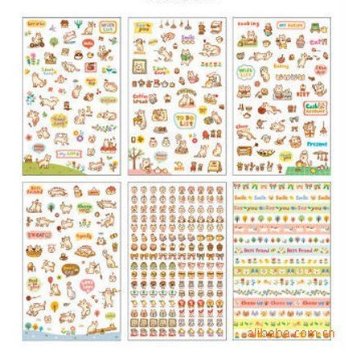 ONOR-Tech 6 Sheets Lovely Cat Decorative Adhesive Sticker Tape / Kids Craft Scrapbooking Sticker Set for Diary, Album