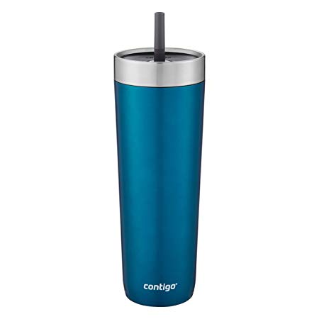 Contigo Luxe Stainless Steel Tumbler with Spill-Proof Lid and Straw | Insulated Travel Tumbler with No-Spill Straw, 24 oz, Biscay Bay