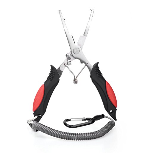 Nogis Fishing Pliers Stainless Steel Saltwater Braid Cutters Split Ring Pliers Hook Remover Fish Holder with Sheath and Lanyard