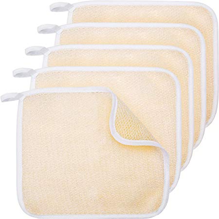 Tatuo 5 Pack Exfoliating Face and Body Wash Cloths Towel Soft Weave Bath Cloth Exfoliating Scrub Cloth Massage bath Cloth for Women and Man (5 Pack Two Sides Exfoliating Cloth)