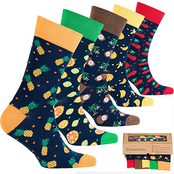 Socks n Socks-Mens 5pair Luxury Colorful Cotton Fun Novelty Dress Socks Gift Box