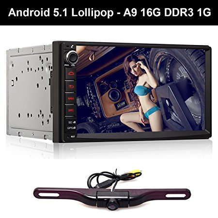 7" 2 Din Universal Android 5.1 Lollipop Car GPS Navigation System Radio Stereo Head Unit In-Dash 1024600 Multi-touch HD LCD Screen WIFI Bluetooth Handsfree OBD2 DDR3 1G RAM 16G Nand   Backup Camera