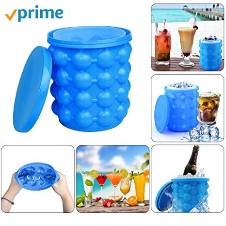 Silicone ice bucket,Large Silicone Ice Bucket & Ice Mold with lid, (2 in 1) , Silicon Ice Cube Maker epgyn , Portable Silicon Ice Cube Maker