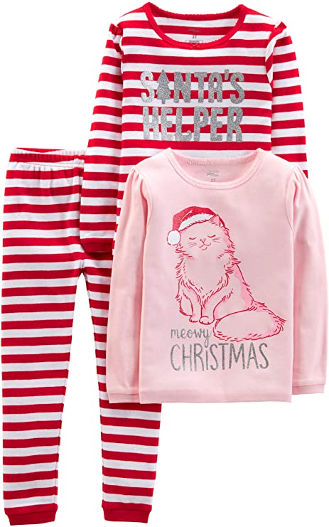 Simple Joys by Carter's Baby, Little Kid, and Toddler Girls' 3-Piece Snug-Fit Cotton Christmas Pajama Set