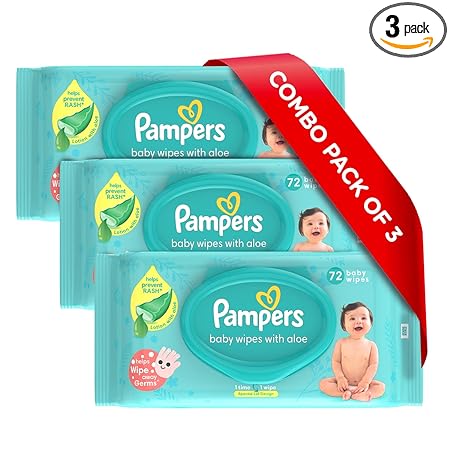 Pampers Baby Aloe Wipes with Lid, 216 Wipes (72 x Pack of 3)