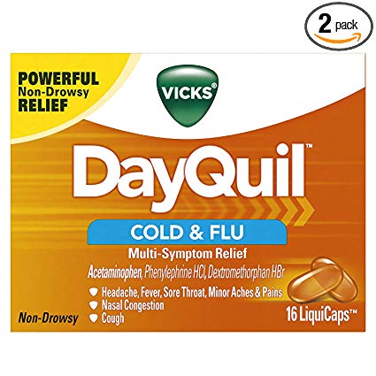 Vicks DayQuil Cold Flu Multi-Symptom Relief LiquiCaps - 16 Ct, Pack of 2