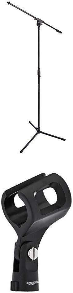 AmazonBasics Tripod Boom Microphone Stand with Large Barrel Style Microphone Clip